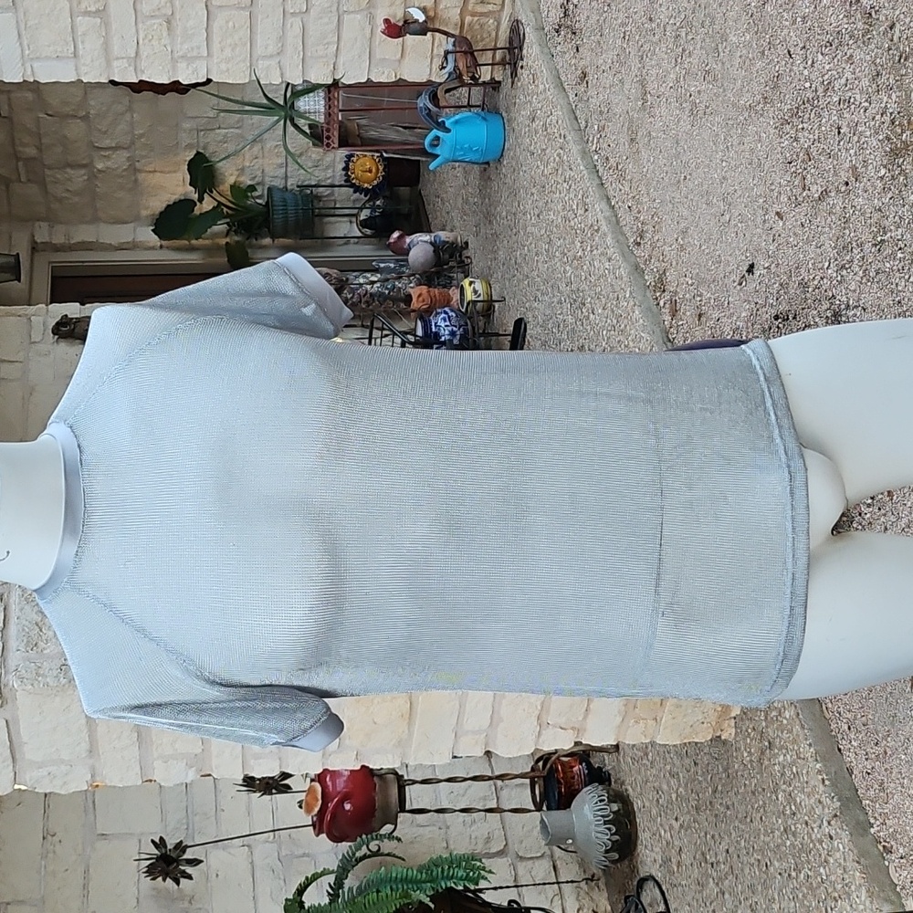 Modus Vivendi Shirt Luxury Metallic Silver Yarns Knit T-Shirt Armor Large